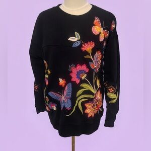 Johnny Was Black Embroidered Sweatshirt Size Small